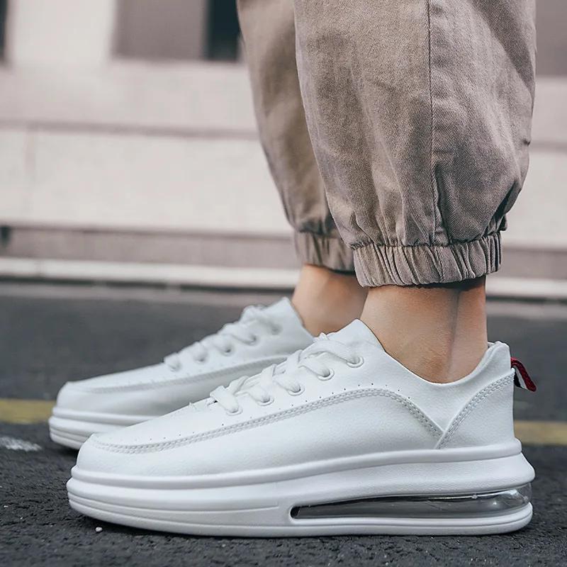 

New Men Leather Casual Shoes Trend Color Flat Skate Shoes Couples Air Cushion Chunky Sneaker 36 белый