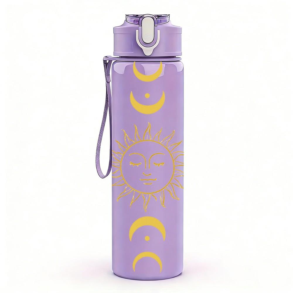 1PC Sun Moon Crescent Celestial Art Print 750ml Color Plastic Sports Water Bottle Leakproof Flip Straw Lid Suitable for Sports Office Home Use
