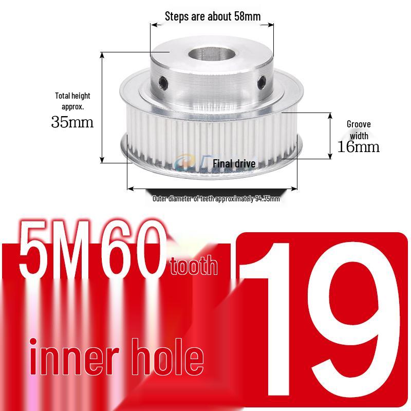 60-Teeth 5M Timing Pulley, T-Slot Width 16/21/27mm, BF Type Stepped with Machined Hole 6-20mm