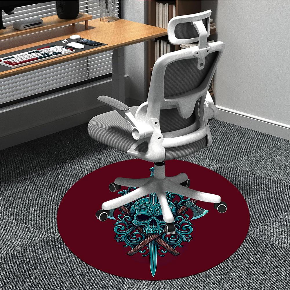1pc Sword Skull Office Round Area Rug, Under Office Chairs Bedroom Living Room Home Decor, Room Deco, Available in Various Sizes