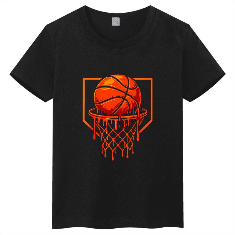 Rebounding basketball childrens Tshirt pure cotton round neck fashionable parentchild outfit candy color family outfit
