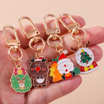 4Pcs/Set Alloy Jewelry Christmas Series Keychain Set Cartoon Elk Santa Claus Pendant Diy Accessories