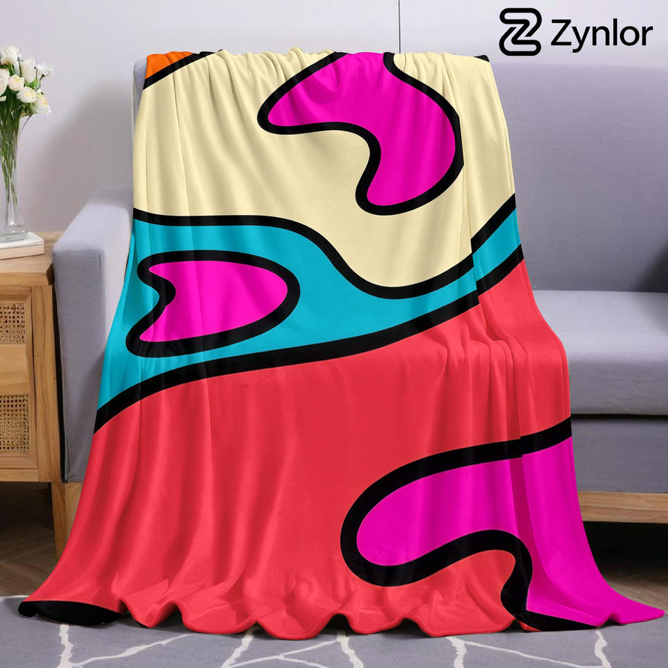 Bold Color Blob Art Cartoon Anime Print Flannel Blanket Soft Warm Throw for Kids Bedroom Sofa Bed Christmas Office Car