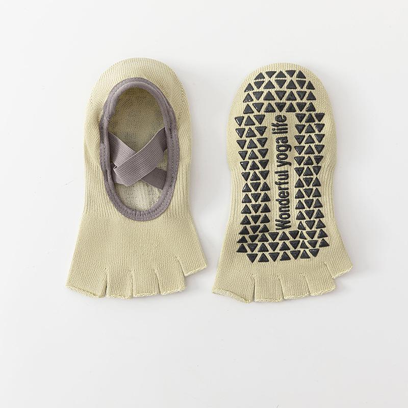 Silicone Non-slip Yoga Socks Women Backless Breathable Toeless Floor Pilates Socks Five-finger Indoor Workout Dance Sports Socks