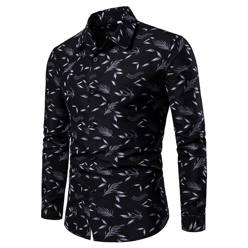 Men Casual Long Sleeve Floral Print Breathable Stretch Daily Shirt