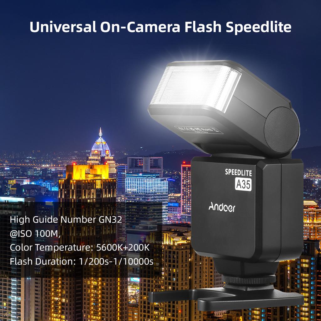 Andoer A35 Universal On-Camera Flash Electronic Speedlite with Universal Hot Shoe GN32 Wireless
