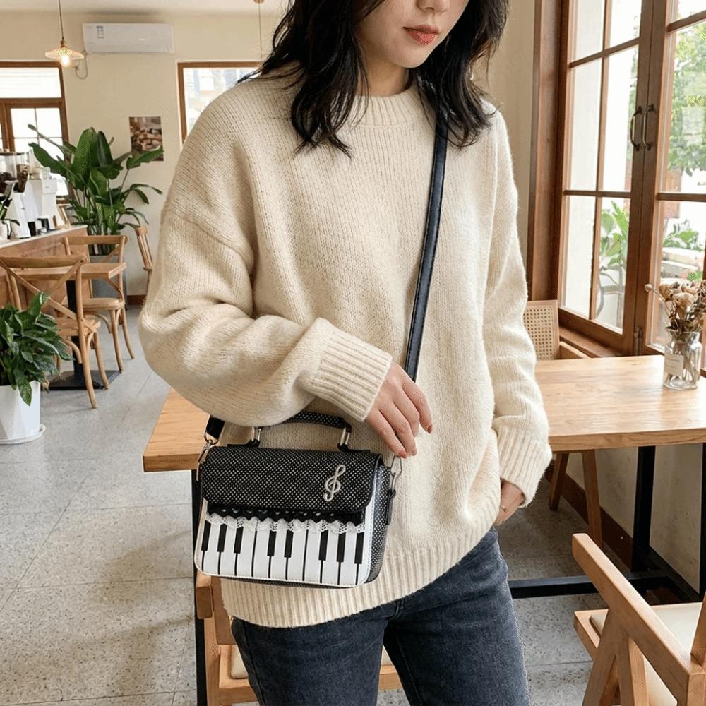 PU Leather Piano Note Crossbody Bag Polka Dot Handbag Versatile Square Shoulder Bag  Travel