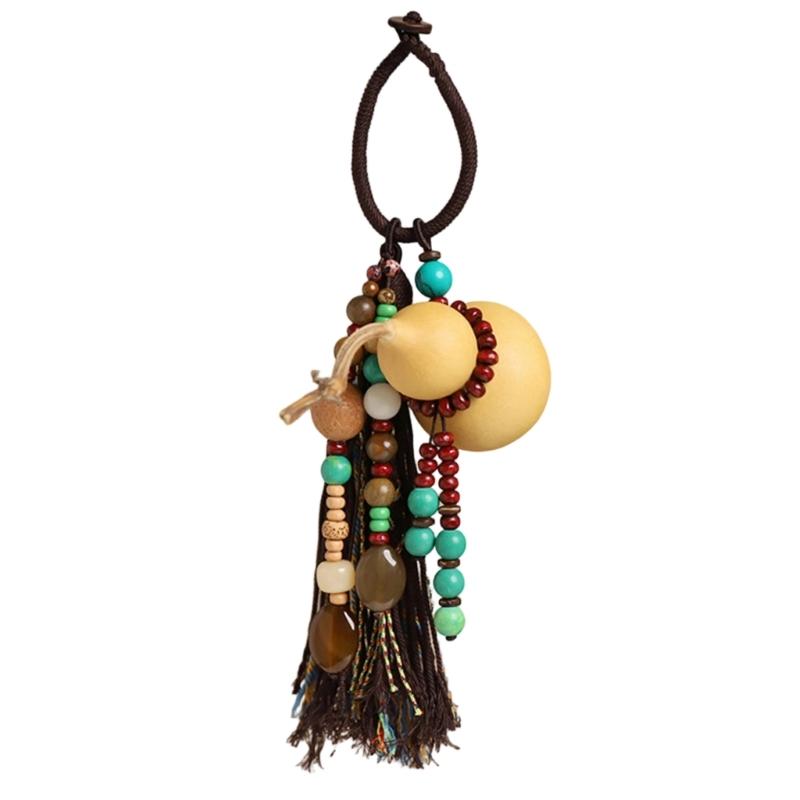 Handwoven Bottle Gourd Tassels Keychain with Natural Cotton Rope Symbolizing Fortunes Keyring Accessories