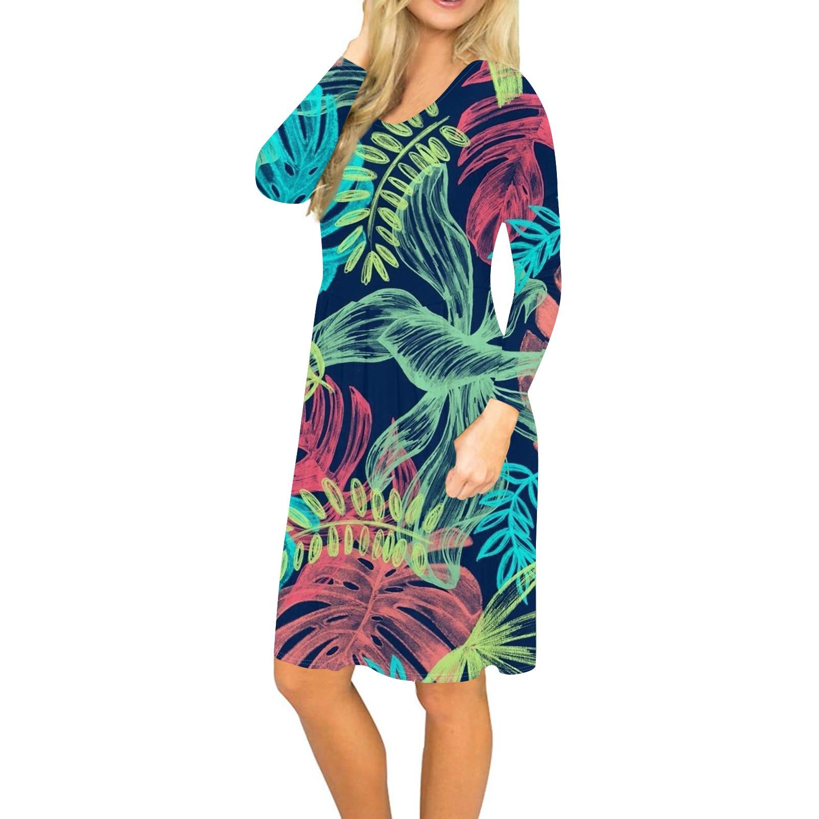 

Женское платье с длинным рукавом, плиссированное, свободное, повседневное платье с карманами, платья длиной до колена L синий