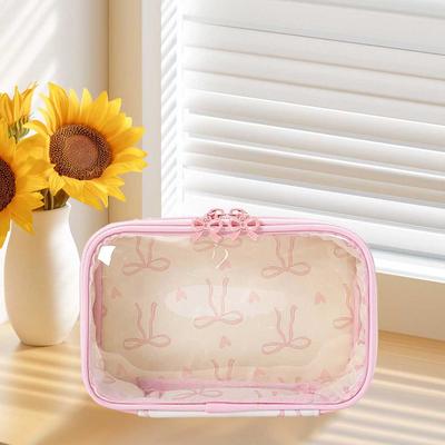 PVC Bowknot Makeup Bag Large Capacity Cute Toiletry Handbag Transparent Travel Wash Bag Bathroom Shower Travel Bag