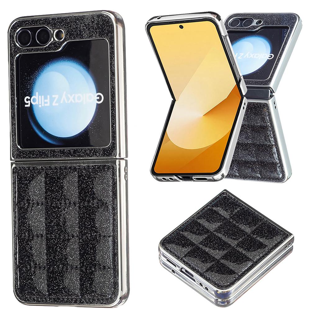 Suitable for Samsung Z Flip6 Fashion Phone Case Z Flip5 Electroplated Glitter Small Fragrant Style Rhombus Leather Case 4th Generation