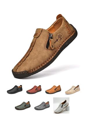 Men's Handmade Vintage Loafers, Stylish Side-Zip Casual Shoes, All-Season Everyday Wear Flat Shoes, Comfortable Large Size Men's Shoes