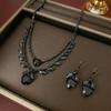Trendy Zircon Wheat Ear Tassel Earrings & Necklace Set - Elegant Black Collarbone Chain Jewelry