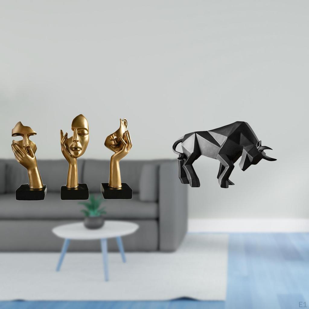 Resin Thinker Bull Statues Abstract Art Sculptures Tabletop Decorations Modern Collectible Figurine