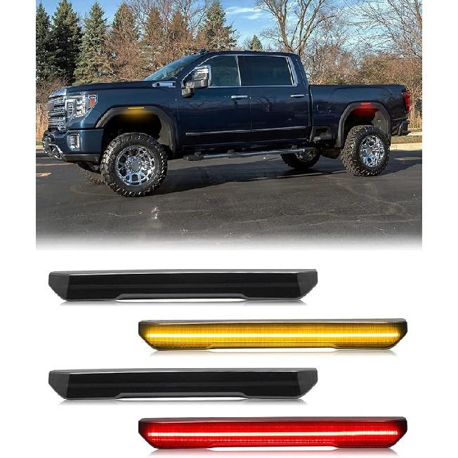 4 PCS Smoked Lens LED Side Marker Lights Replacement For Sierra 2500HD 3500HD     2024 2025, Front & Rear Side Marker Lamp Assembly Kit (Smoked Lens