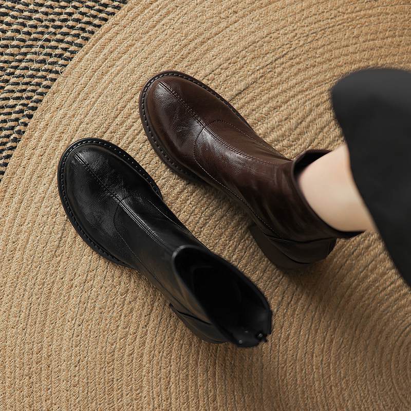 Krazing Po Microfiber Winter Round Toe Size 33 Western Boots Size 43 Zipper Thick High Heels Pleated Decoration Ankle Boots