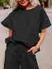 Womens Two Piece Loungewear Set Short Sleeve Top and Drawstring Cropped Pants