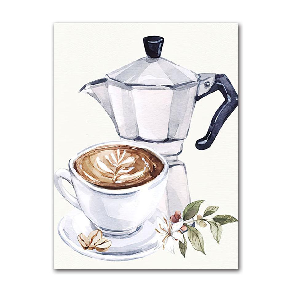 Ice Coffee Loves Kitchen Soft Canvas Painting Nordic Wall Newspapers and Printing Wall Images of Coffee Bar Decoration