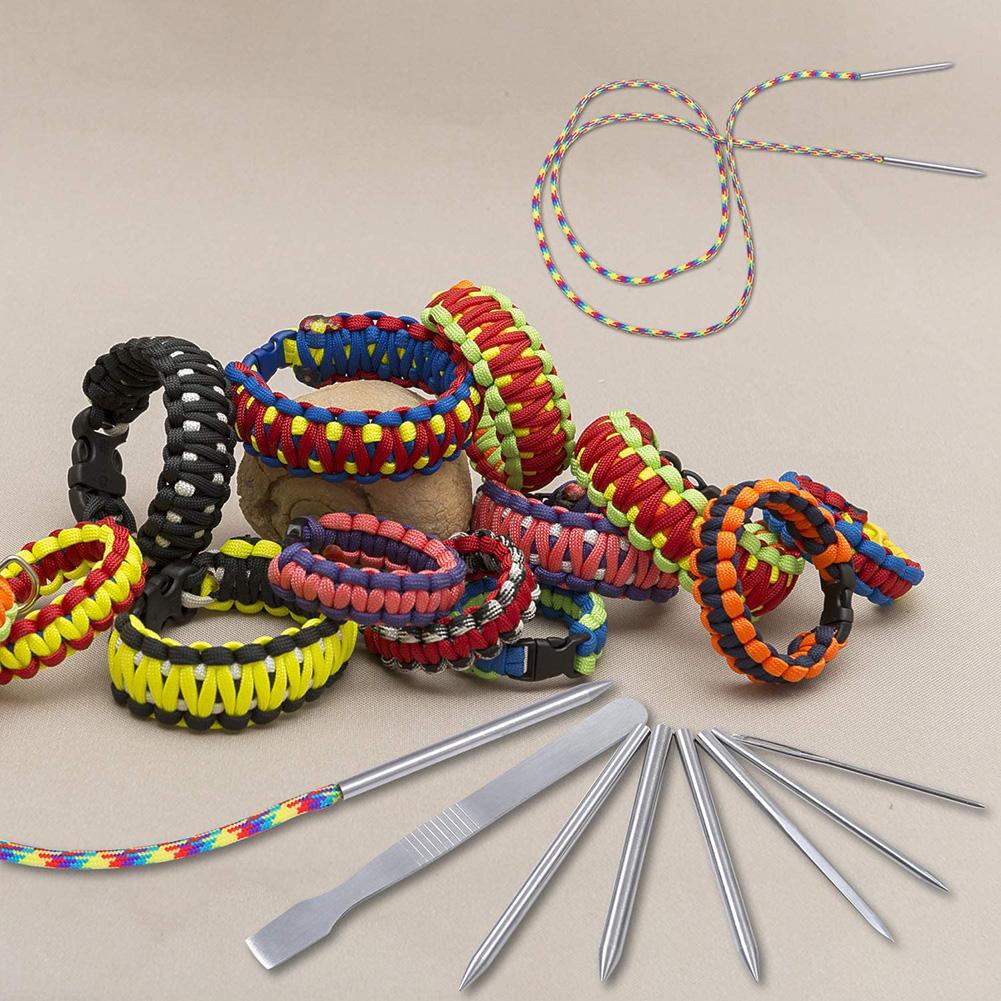 7pcs Paracord Knitting Tool Set With Box Stainless Steel Parachute Cord Needles Bracelets Kit For Laces Strings Leather Weaving