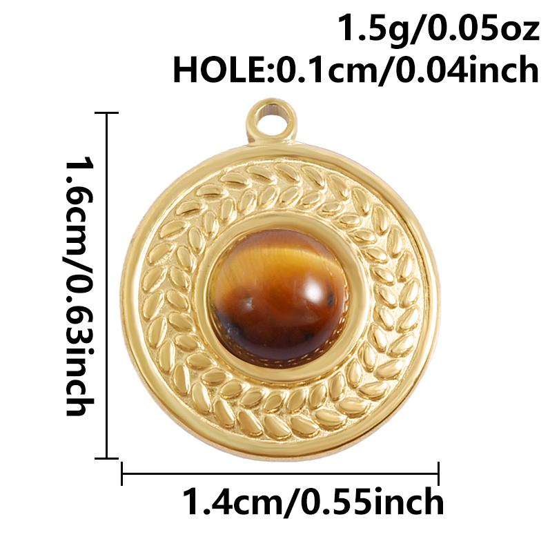 5pcs Real Natural Stone Tiger Eye Charm Sun Eye Oval Boho Pendant Gold Color Stainless Steel Pendants For Jewelry Making Finding