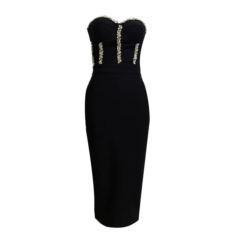 Summer new tube top sexy flash diamond decoration hip wrap thin slim bandage medium dress dress