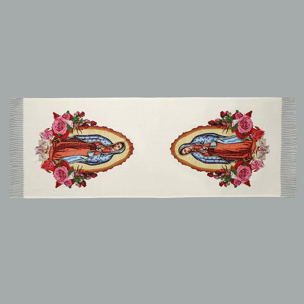 Printed Virgin Mary Of Guadalupe Scarf Men Women Winter Fall Warm Scarves Mexico Catholic Saint Shawl Tassels Wrap