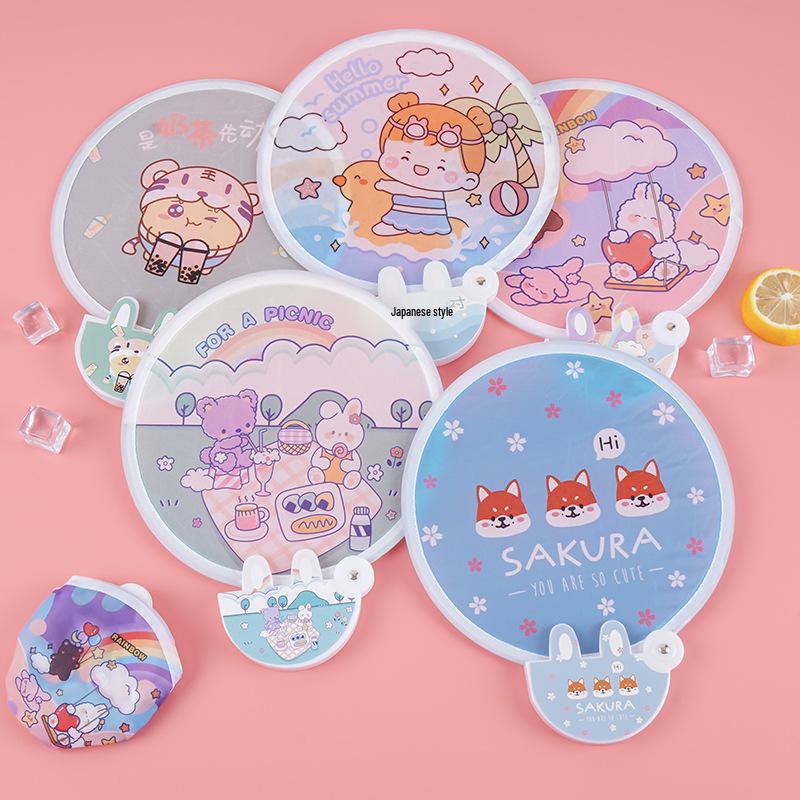 Mini Cartoon Handheld Folding Fan - Cute Student Design with Customizable Logo