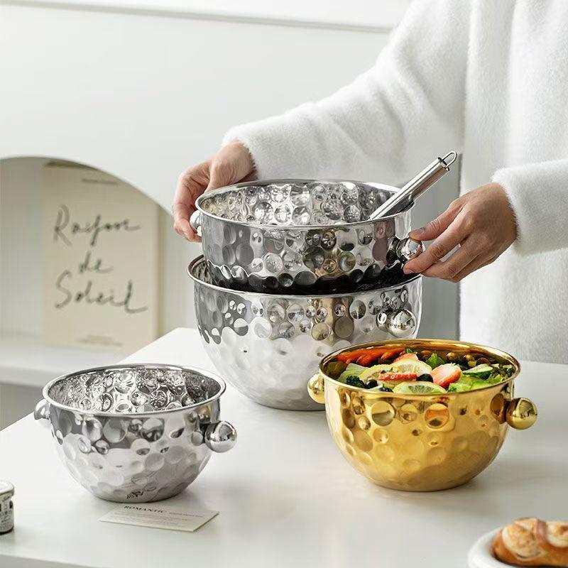 Multi-Purpose Hammered Stainless Steel Bowl for Mixing, Salads, Desserts, and More