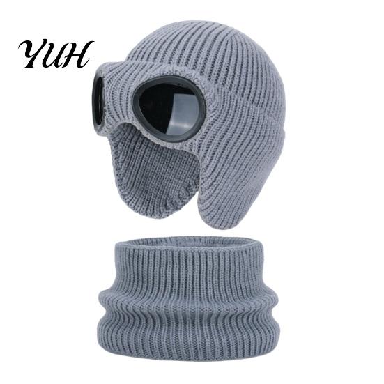 Comfortable Skin Friendly Winter Cap 1 Set Knit Hat Neck Warmer for Kids, Earflap with Goggles, Kids Gift School Travel Fleece Lined Aviator Cap, Warm
