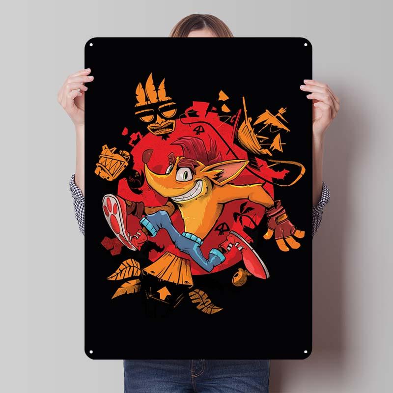 Crash Bandicoot Posters Classic Game Metal Signs Wall Art Mural Custom Tinplate Plaques for Gamers Gaming Room Decoration Retro