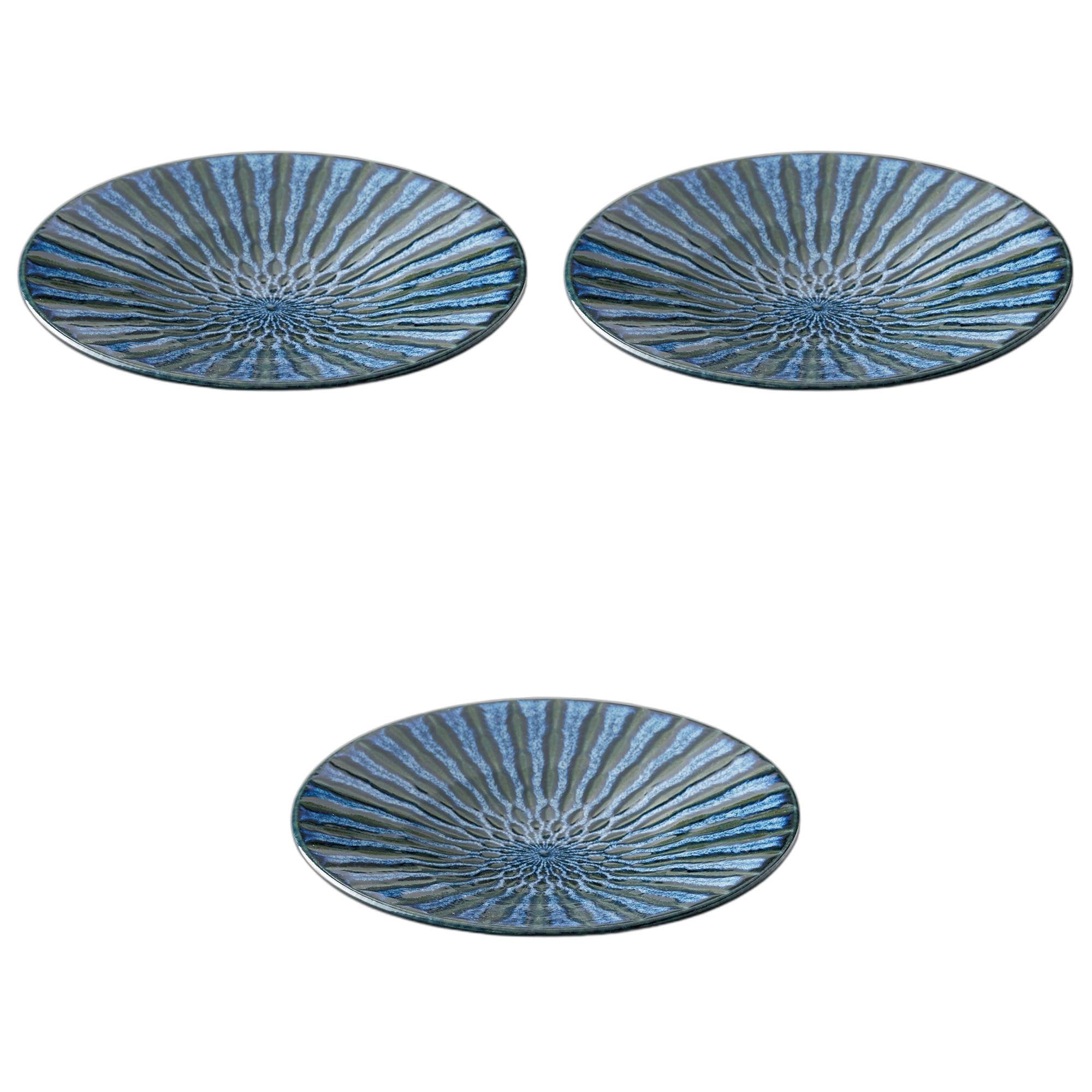 

Set of 3 Focus Navy Blue Plates x Large Ceramic Plates by Setomonohonpo Kiln-Change Double-Layered 8-Inch [24.6 3.8cm]