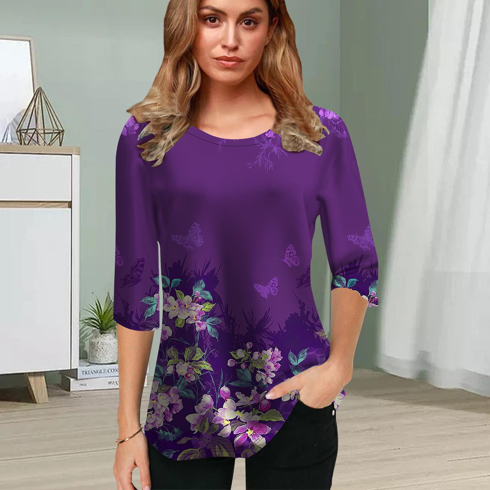 

Женская блузка с 3D-принтом лаванды, цветочные топы с коротким рукавом, летние повседневные топы, футболка с круглым вырезом и коротким рукавом S фиолетовый