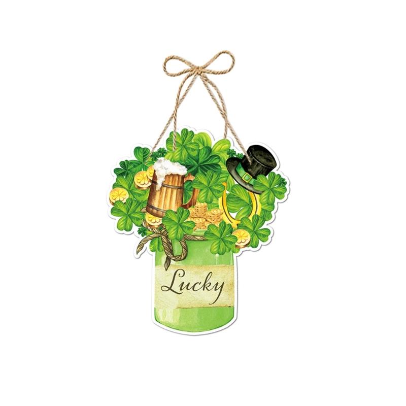 4Pcs Patrick's Day Luck Door Sign Front Door Hanging Sign Paper Plaques Hanging Ornament for Door Wall Decoration