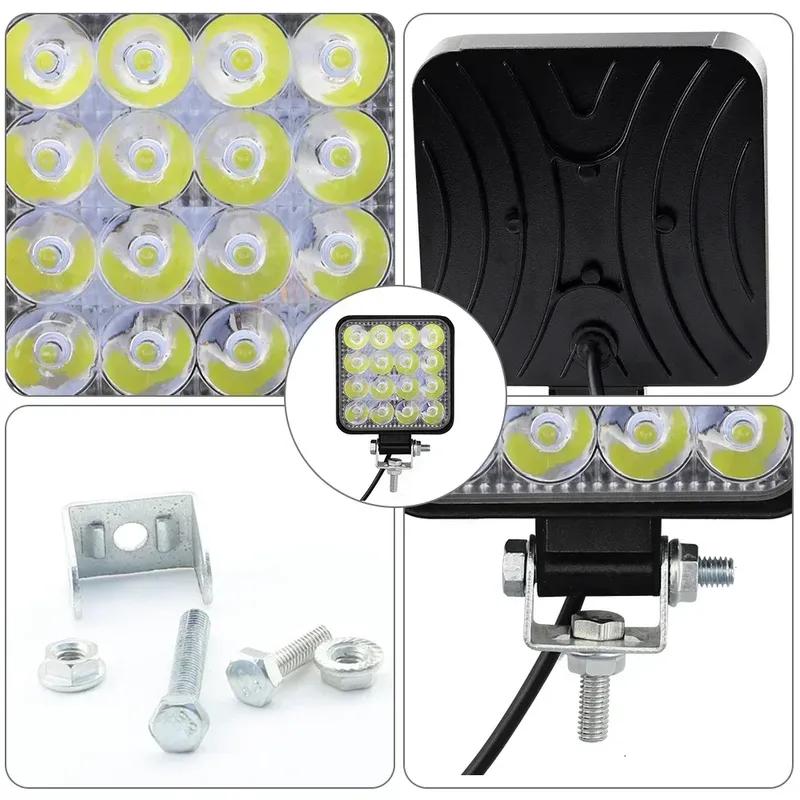 12V Waterproof Led Work Light Bar Square Spotlight 48W Work Light Headlight For Truck Off Road Night Driving Light For