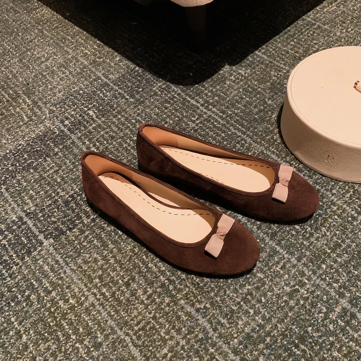 

Cowhide version of grape mother, the same sweet sheep + flat-soled single shoes, bow, small round head, light mouth color matching ballet shoes 40