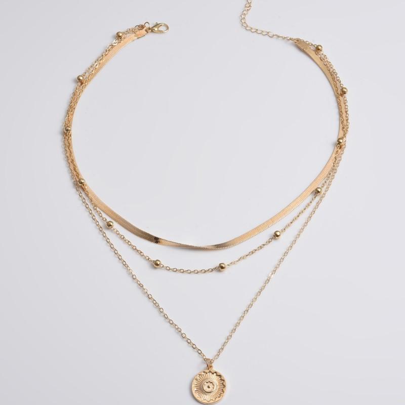 Silver Color Multi-layer Round Pendant Necklace for Women Exquisite Three-Layer Sweater Chain Jewelry for Gifts