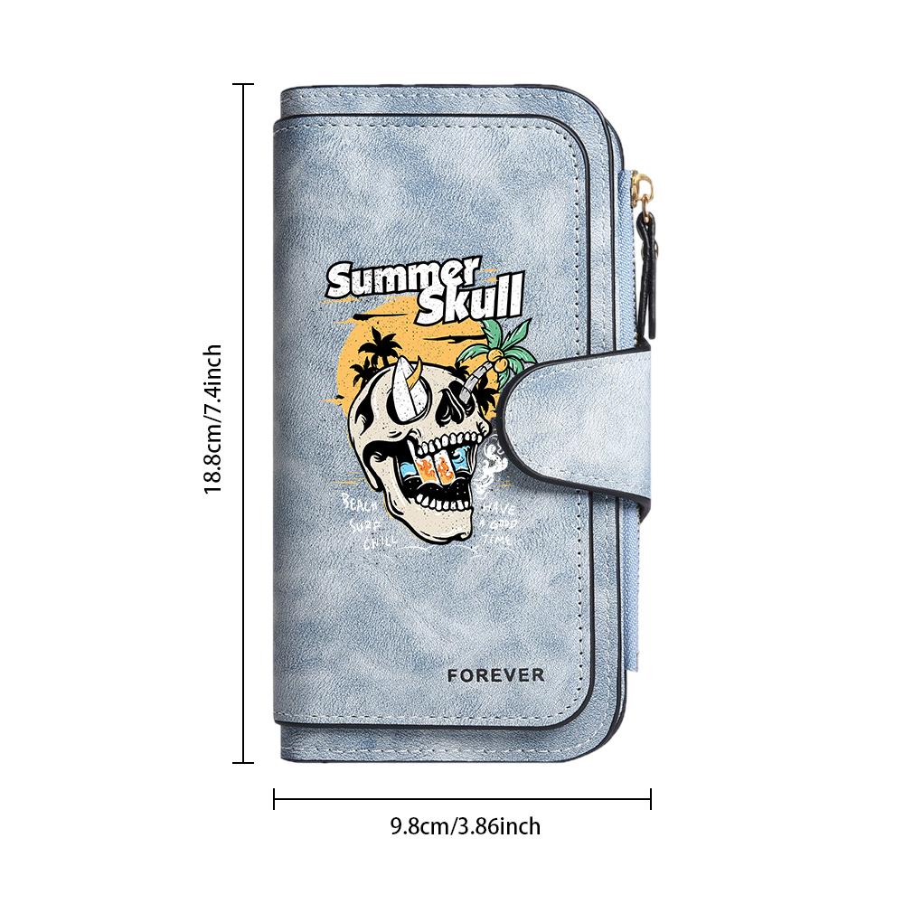 Summer Skull Print Long Wallet Fashion Casual Portable Multi Slot Card Holder Purse