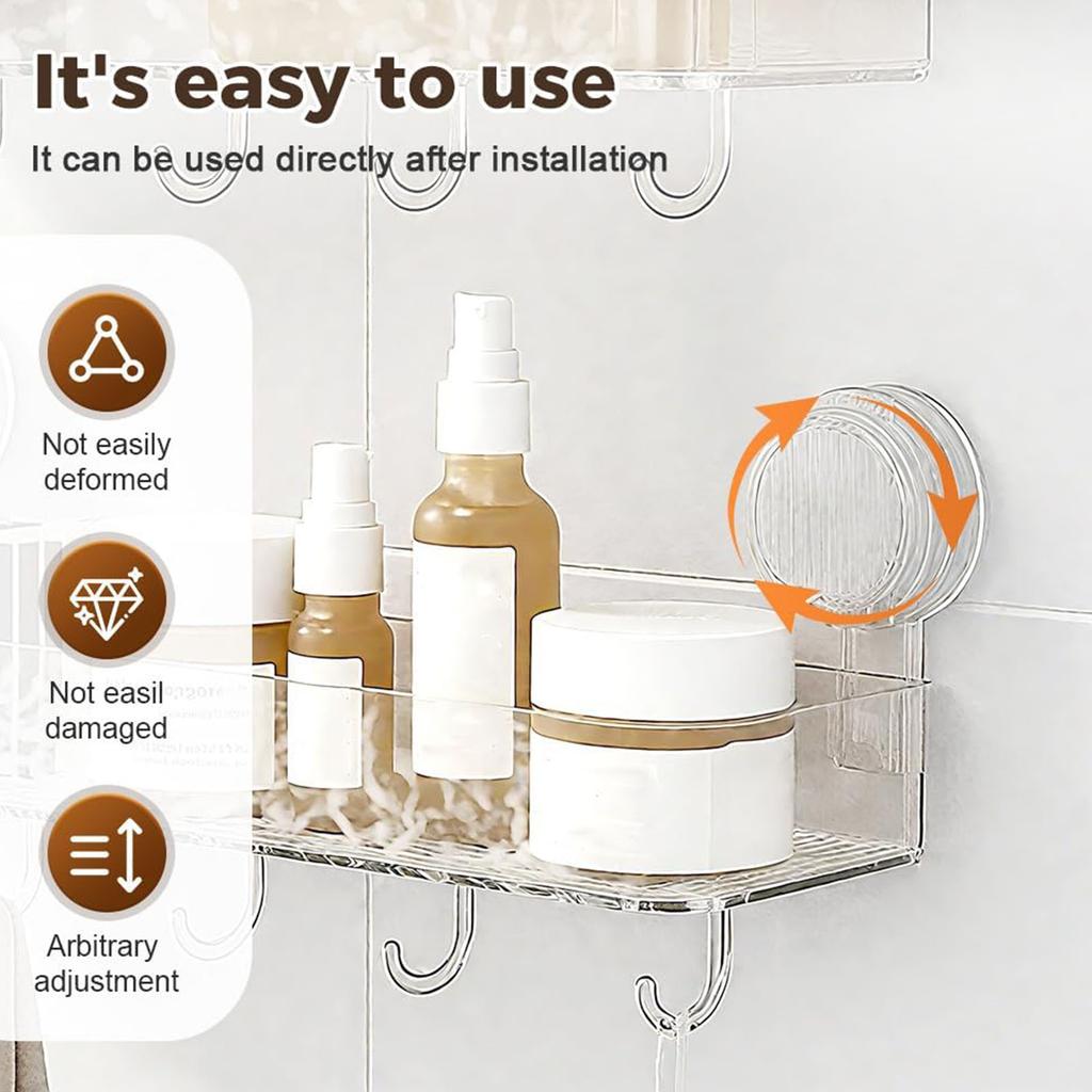 Suction Cup Storage Holder Large Capacity Wall-Mounted Shower Caddy No-Drill Bathroom Organizer for Home Bathroom Vanities