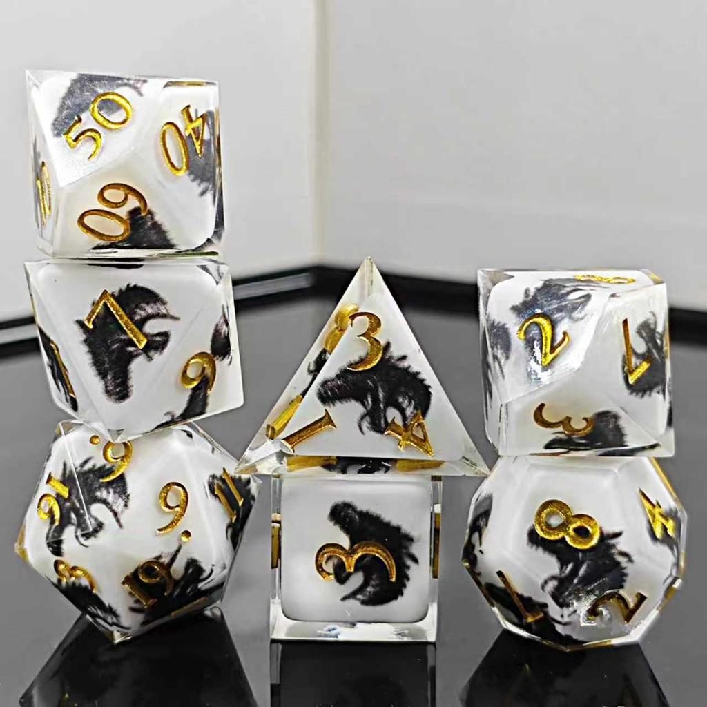 Harz Würfel Scharfes 7-teiliges Set Abziehbild Würfel in Würfeln Sulu Run Dungeons & Dragons Brettspiel D20 Würfel