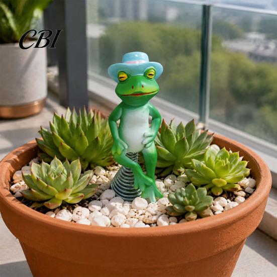 Creative Gifts for Gardeners Frog Garden Statue, Spring Base Resin Figurine, Weatherproof Handmade Gift Ideas Figurine Fence Balcony Patio Lawn