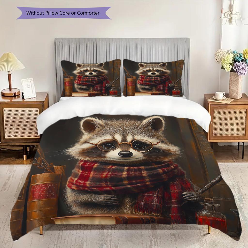 Magic Raccoon Pattern Bedding Quilt Set Quilt Cover Pillowcase Home Decoration Birthday Gift (1 * duvet cover + 2 * pillowcase, without core)