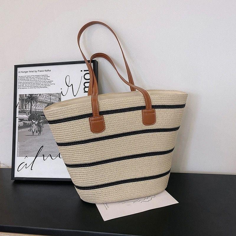 Borsa da Spiaggia in Paglia da Donna Borsa Estiva Grande Capacità Borsa a Spalla Borsa a Mano Intrecciata Borsa da Viaggio per le Vacanze