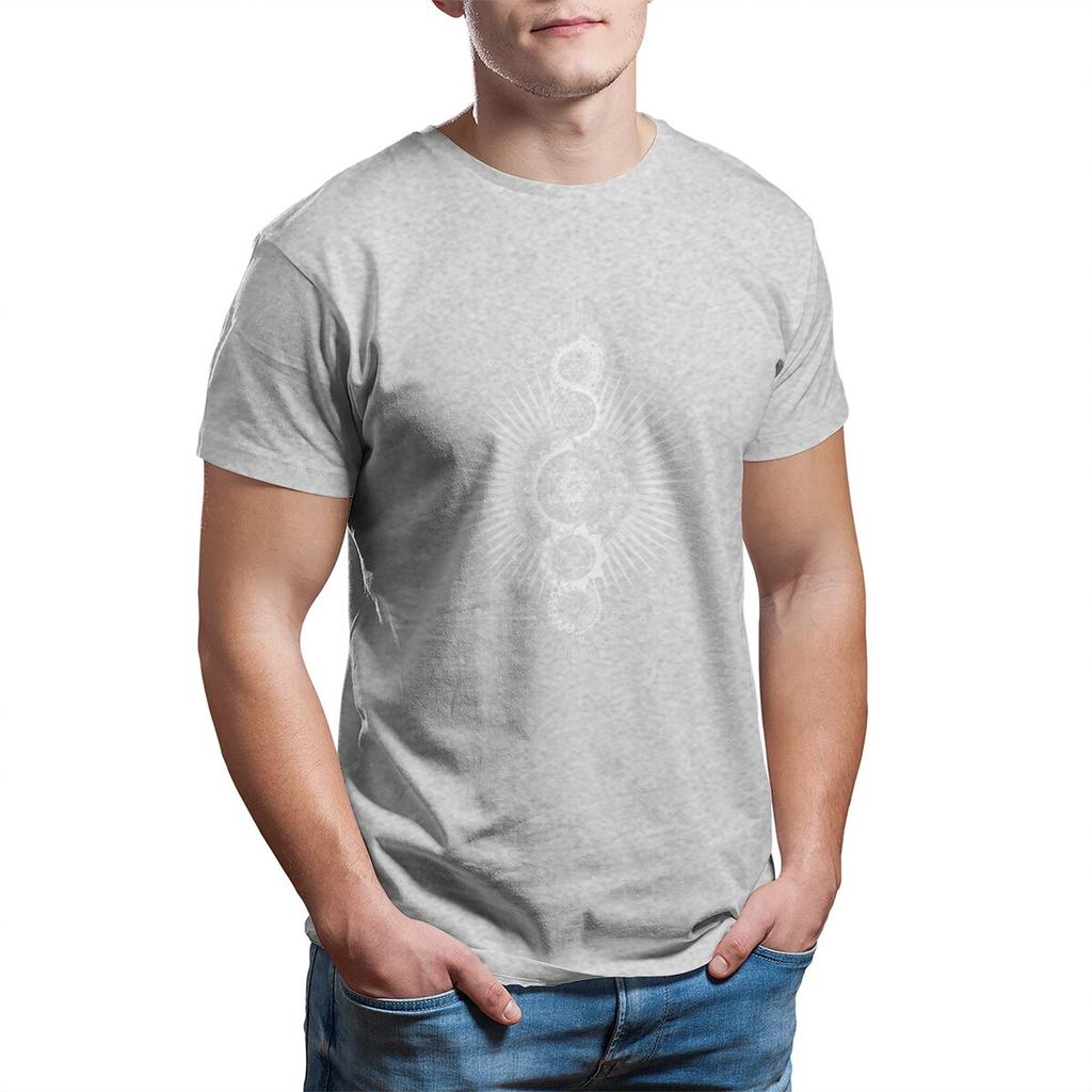 Sacred Geometry Metatron's Cube White Transcendence Flower of Life 100% Cotton Printed Clothes Plus Size T-Shirt for Men