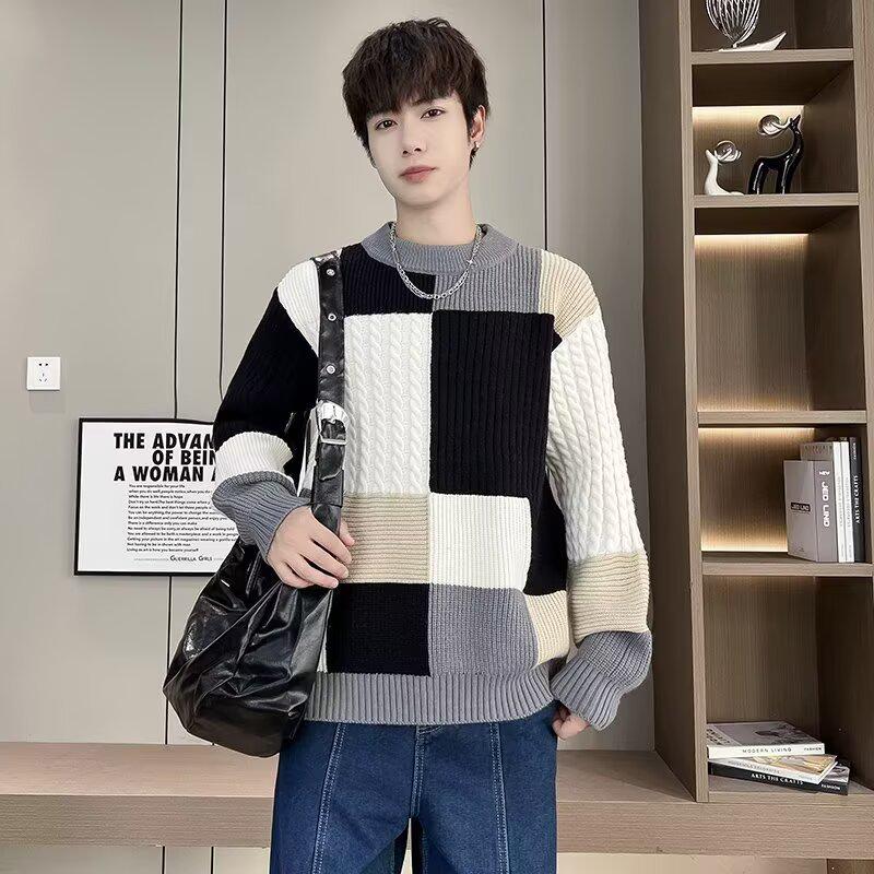 

Men s Winter Thickened Color Block Knit Sweater - Warm, Casual, Trendy Fashion 4X Large сірий колір