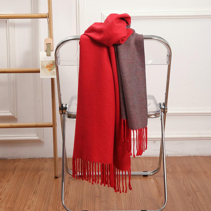Double-sided Two-color Scarf for Women Autumn and Winter High End New Wool Scarf Shawl Imitation Cashmere Scarf