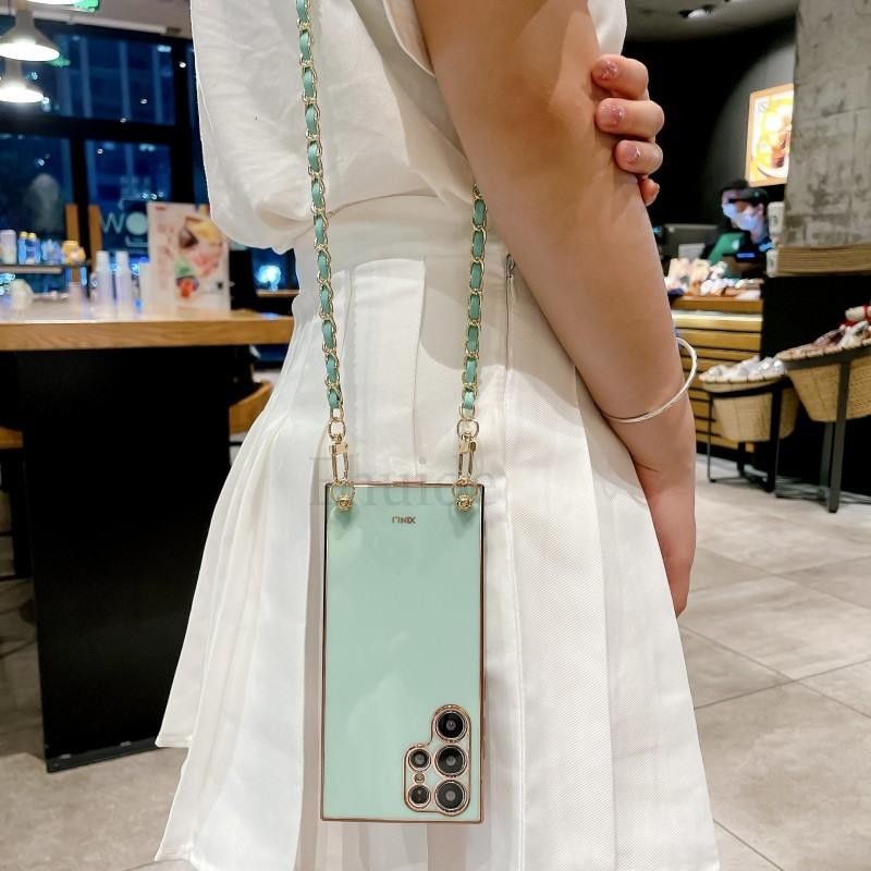 PU Leather Chain Crossbody Lanyard Case For iPhone 16 15 14 13 12 11 Pro Max Mini XS X 7 8 Plus Plating TPU Strap Cover