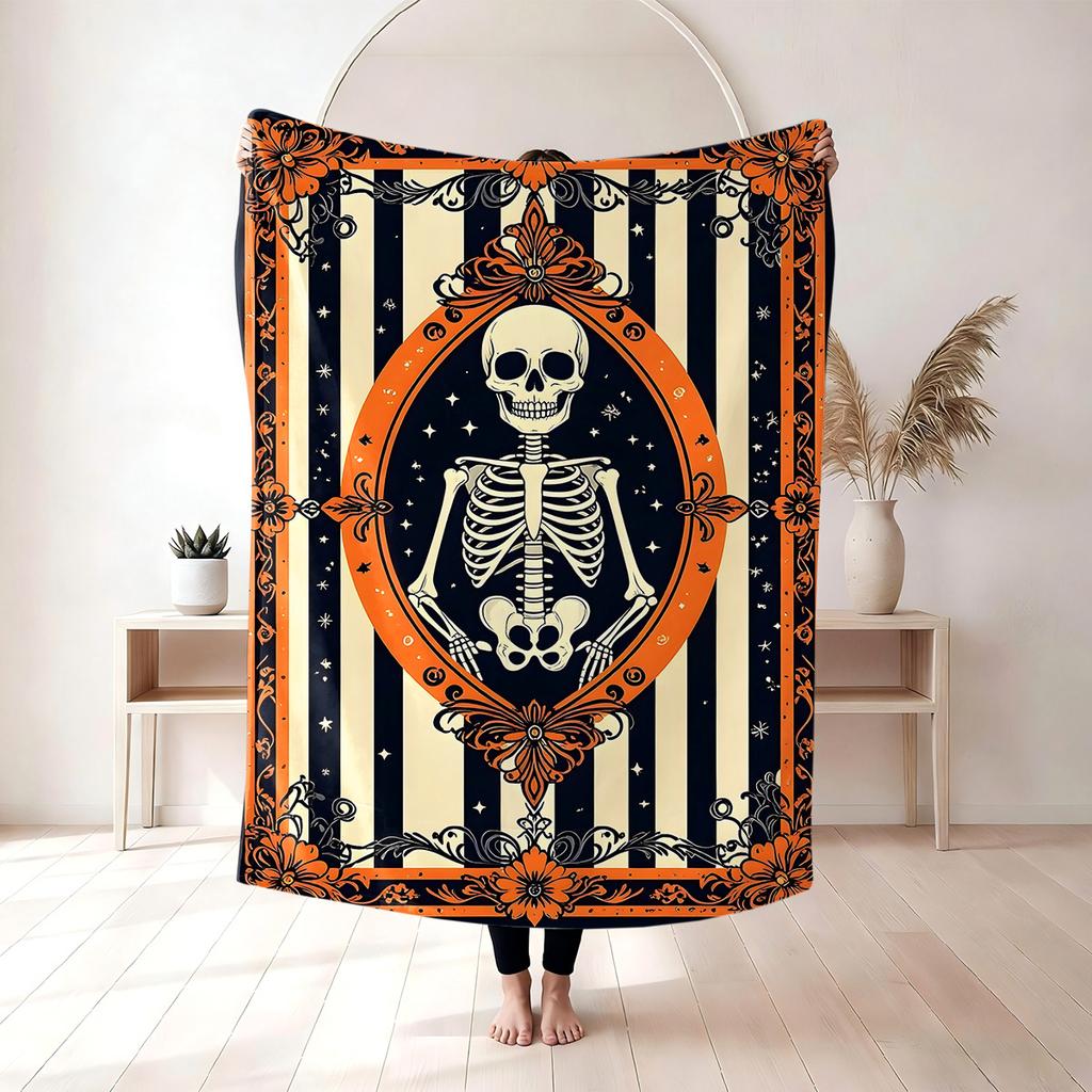Halloween Flannel Blanket, 3D Printed Anime Ghost Throw Blanket, Skin‑Friendly for Bedroom Sofa, Multiple Size Single Twin King