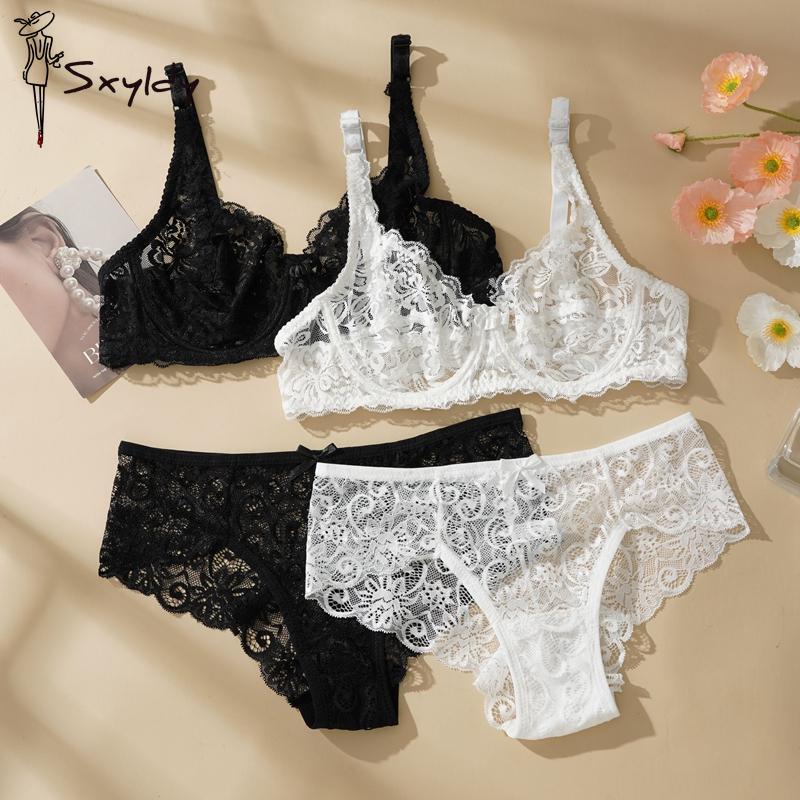 Sexy Underwire Bra Sets Full Lace Non-pad Soft Women Transparent Ultra-thin Push-up Bra Sets