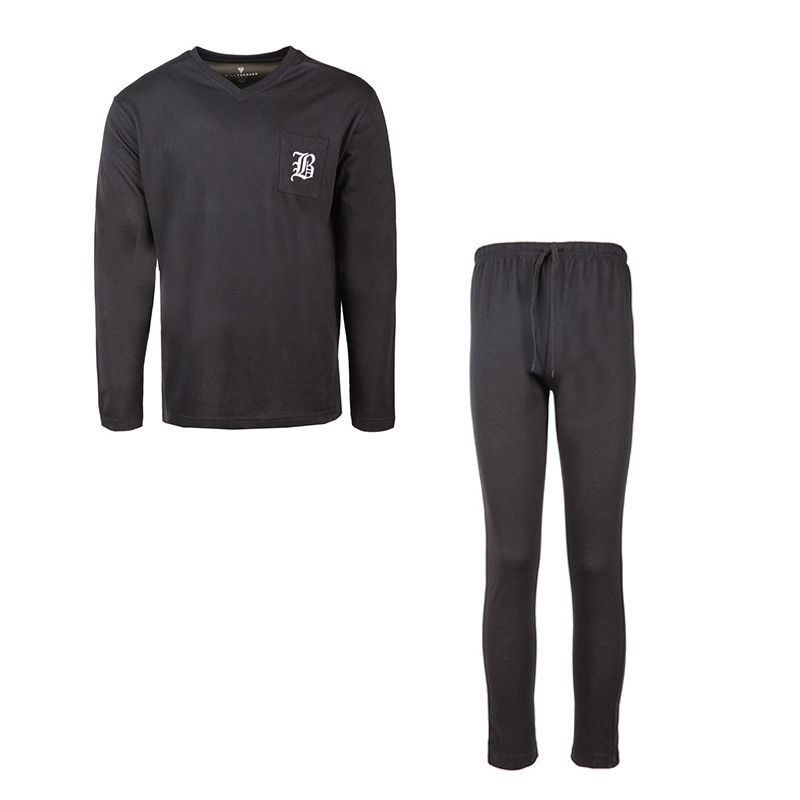 Ensemble pyjama uni avec logo manches longues col v 100% coton Homme BILL TORNADE