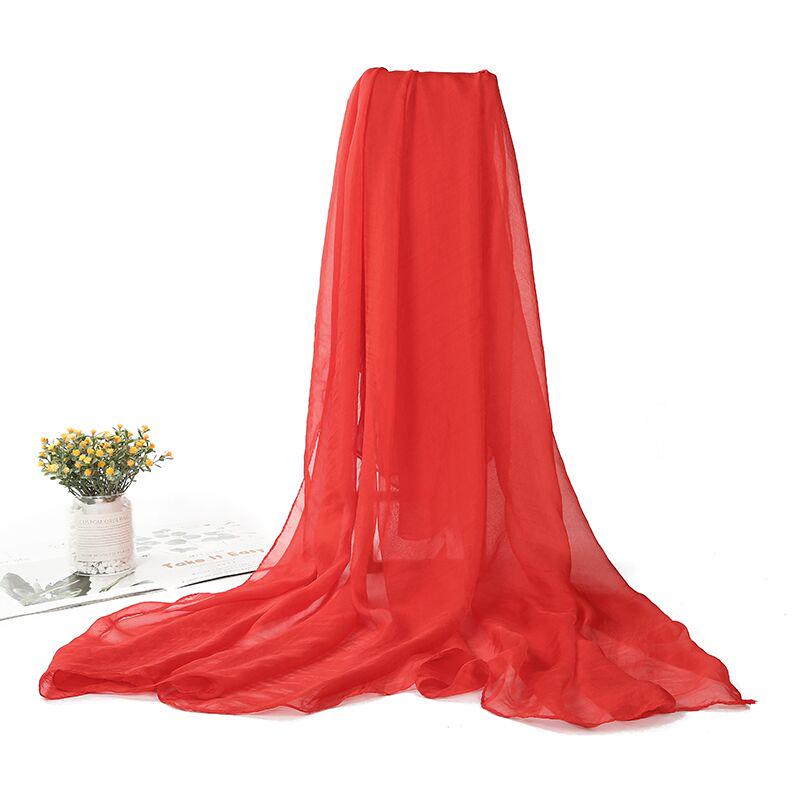 Versatile Big Red Silk Chiffon Scarf: Korean-Style Shawl & Sunscreen Wrap for All Seasons